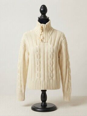 Vintage Timberland Chunky Wool Toggle Cable Knit Fisherman Sweater Cream Large